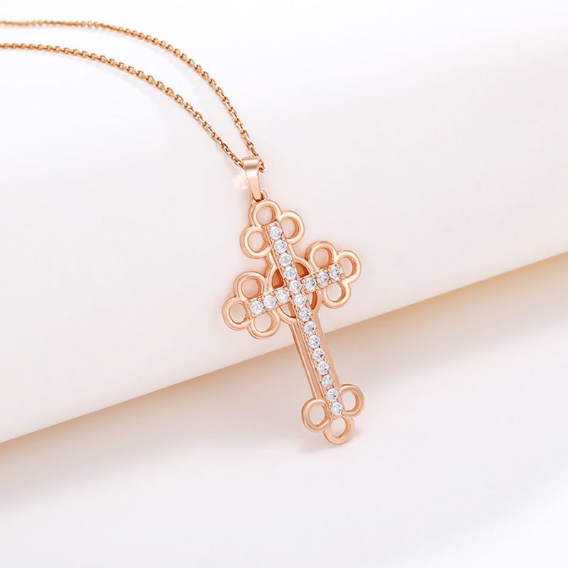 Xuping Simple Style Cross Alloy Copper Alloy Plating Hollow Out Inlay Zircon 18k Gold Plated Women's Pendant Necklace
