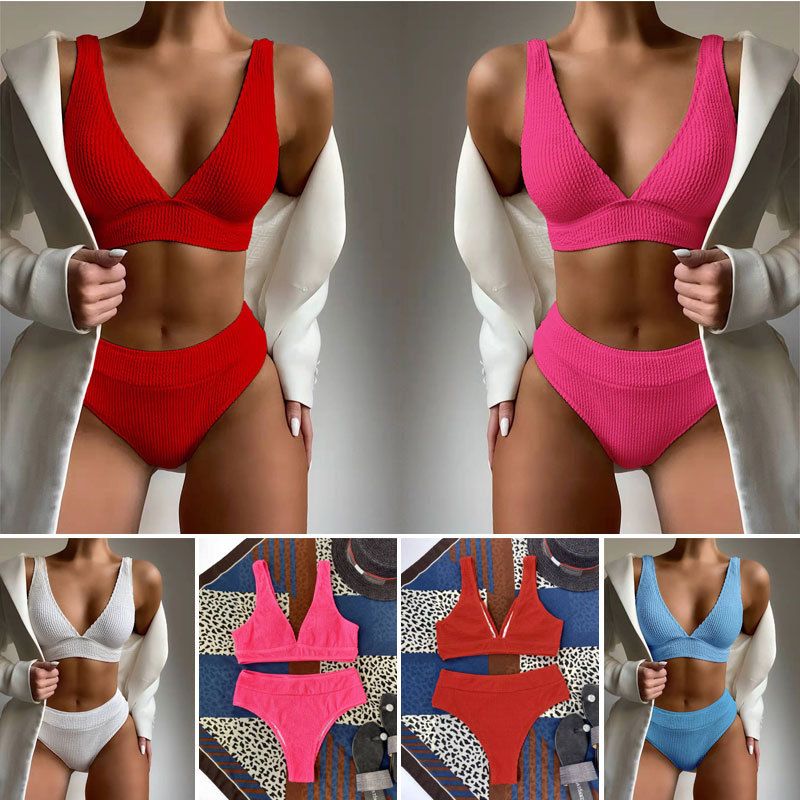 Bikini Push Up Sexy Con Cordones De Color Liso Para Mujer, Superventas En Europa Y América, Traje De Baño Triangular Para Mujer