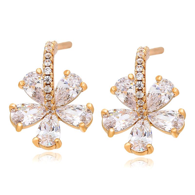 1 Pair Xuping Sweet Flower Plating Inlay Alloy Artificial Gemstones 18k Gold Plated Ear Studs
