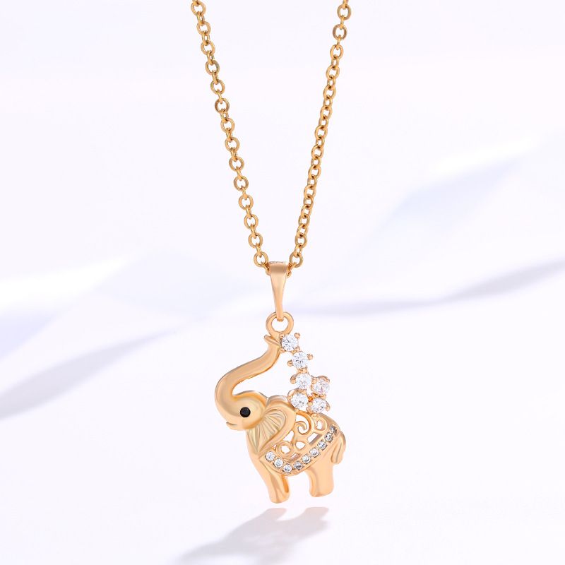 Vintage Style Elephant Copper Alloy Plating Inlay Artificial Gemstones 18k Gold Plated Women's Pendant Necklace