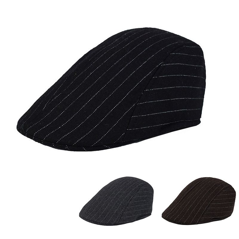Men's Retro British Style Stripe Curved Eaves Beret Hat