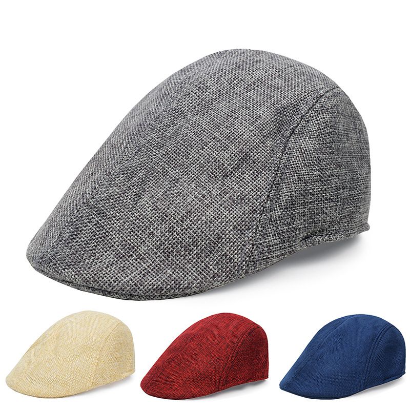 Men's Retro British Style Solid Color Curved Eaves Beret Hat
