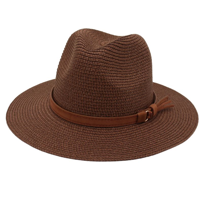 Unisex Pastoral Solid Color Wide Eaves Straw Hat