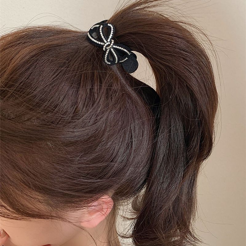 Elegant Lady Bow Knot Flannel Inlay Rhinestones Hair Claws