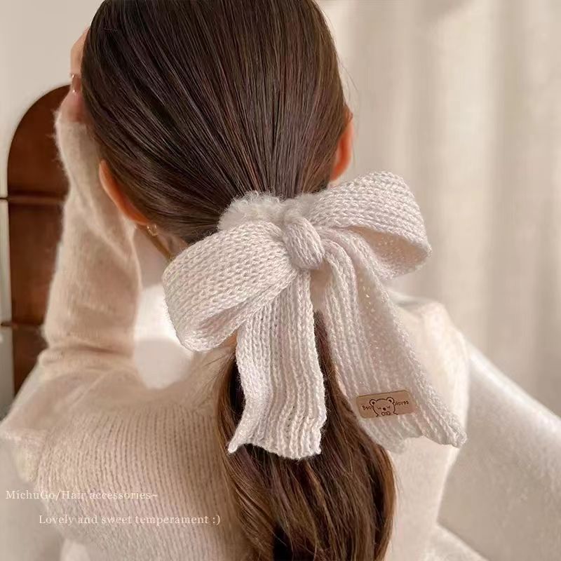 Retro Bow Knot Plush Hair Tie