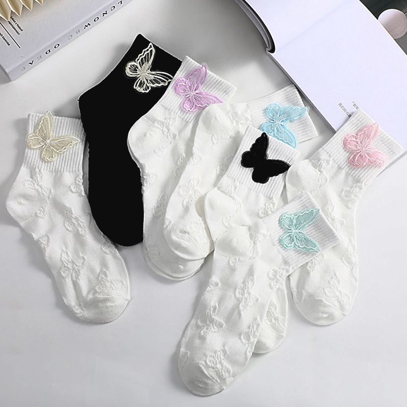 Women's Casual Butterfly Nylon Polyester Embroidery Crew Socks A Pair