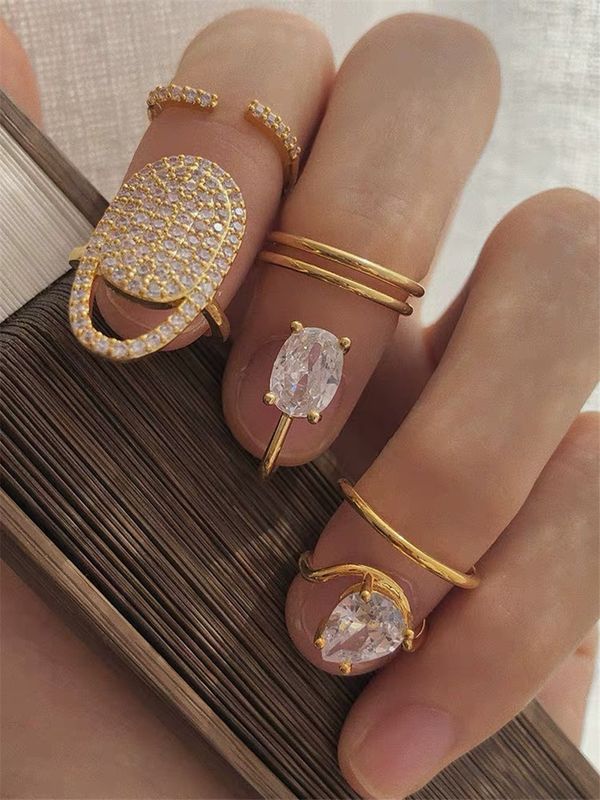 Elegant Geometric Metal Inlay Zircon Women's Rings