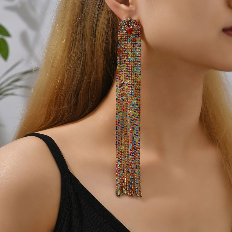 1 Pair Exaggerated Ethnic Style Geometric Color Block Plating Inlay Zinc Alloy Rhinestones Drop Earrings