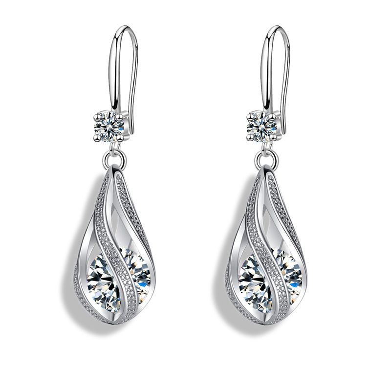 1 Pair Elegant Sweet Water Droplets Plating Inlay Sterling Silver Zircon Silver Plated Drop Earrings