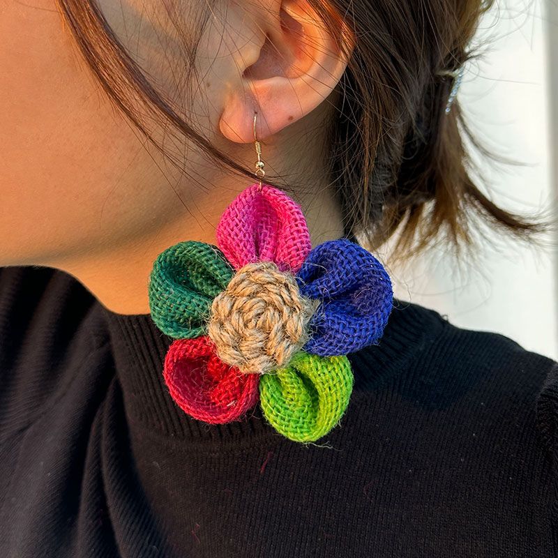 1 Paire Style Simple Fleur Fait Main Chiffon Crochet D'oreille