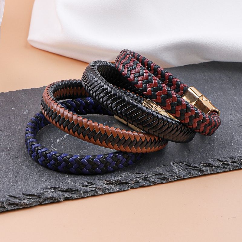 Classic Style British Style Color Block Pu Leather Men's Bangle