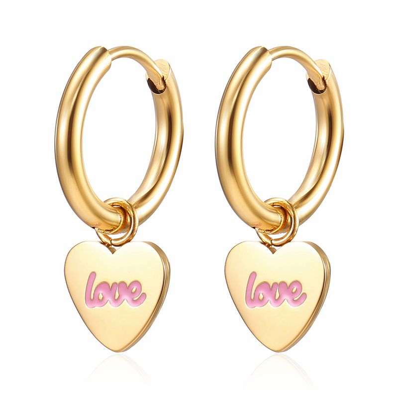 1 Pair Sweet Simple Style Heart Shape Plating Carving 304 Stainless Steel 18K Gold Plated Drop Earrings