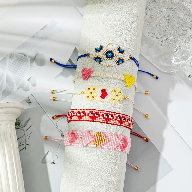 Cute Luxurious Heart Shape Glass Rope Handmade Women's Drawstring Bracelets