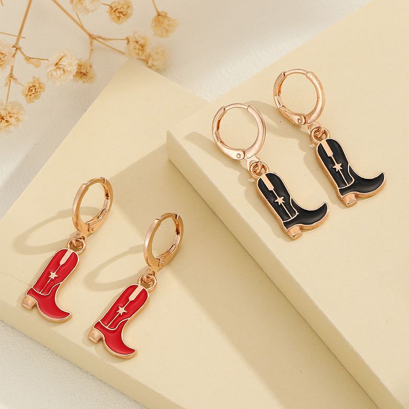1 Pair Simple Style Commute Boots Enamel Plating Alloy Gold Plated Drop Earrings