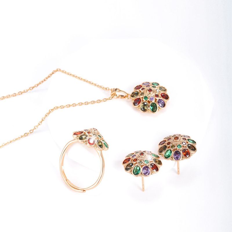 Xuping Simple Style Classic Style Mushroom Alloy Plating Inlay Artificial Gemstones 18k Gold Plated Women's Jewelry Set