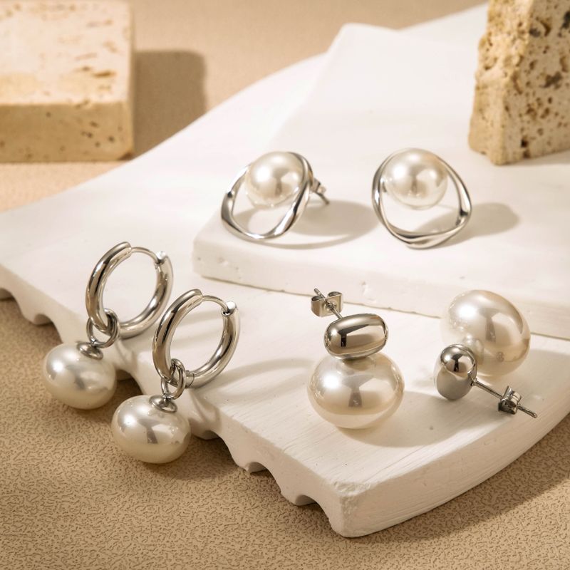 1 Pair Basic Modern Style Circle Pearl Plating Stainless Steel 18k Gold Plated Earrings