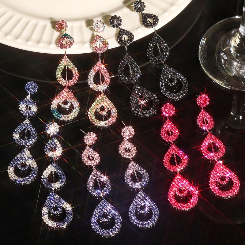 Wholesale Jewelry Elegant Water Droplets Rhinestone Drop Earrings