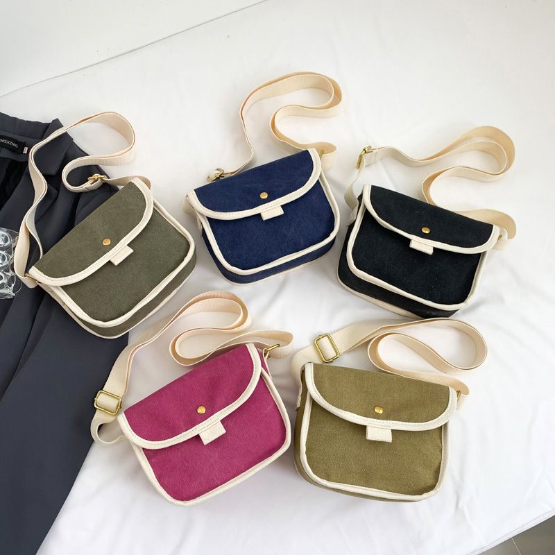 Women's Canvas Color Block Basic Sewing Thread Flip Cover Canvas Bag