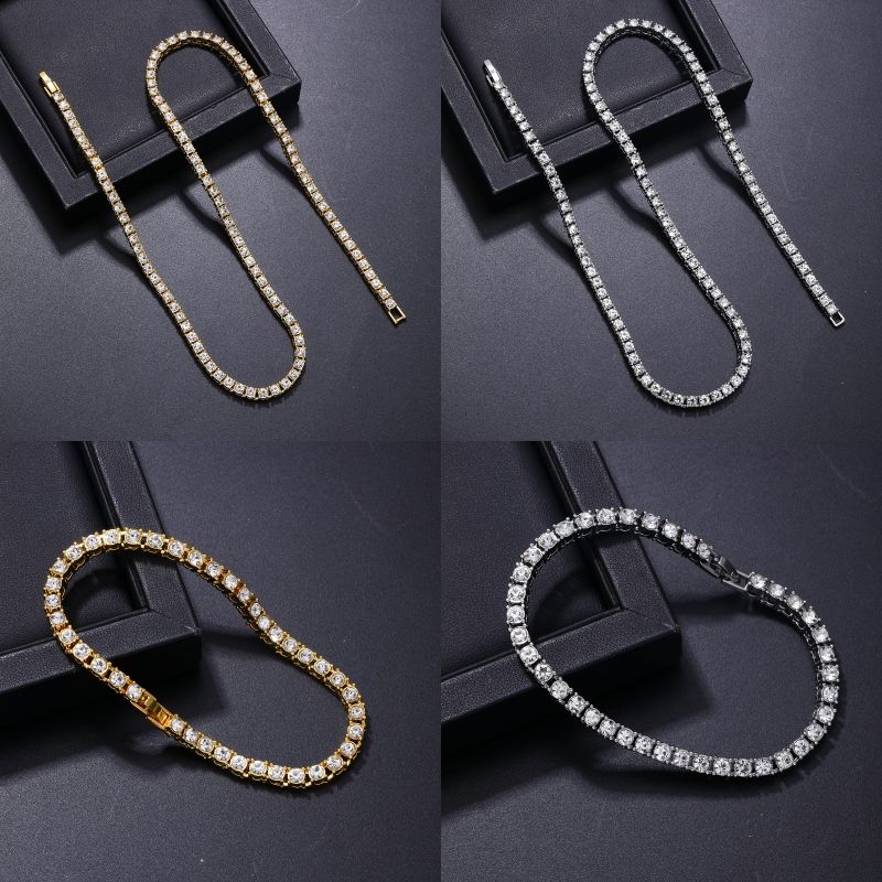 Copper Hip-Hop Inlay Round Zircon Bracelets Necklace
