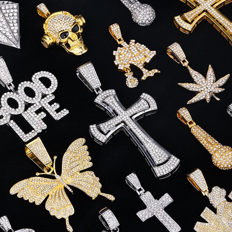Hip-hop Rock Animal Cross Letter Stainless Steel Alloy Copper Plating Inlay Rhinestones Jewelry Accessories