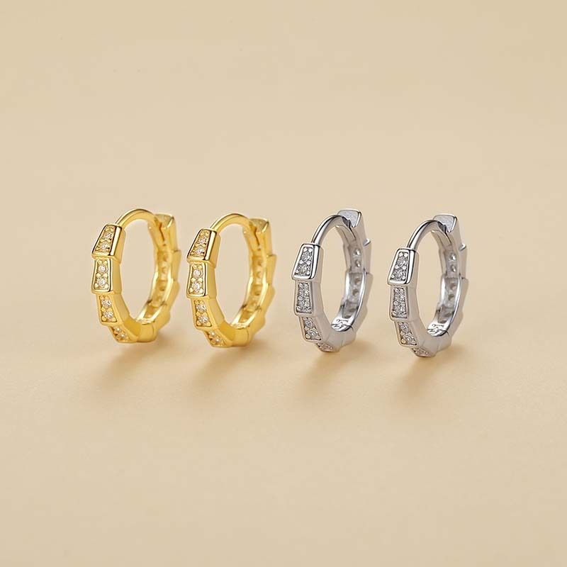 1 Pair Vintage Style Printing Geometric Plating Inlay Sterling Silver Zircon Gold Plated Hoop Earrings