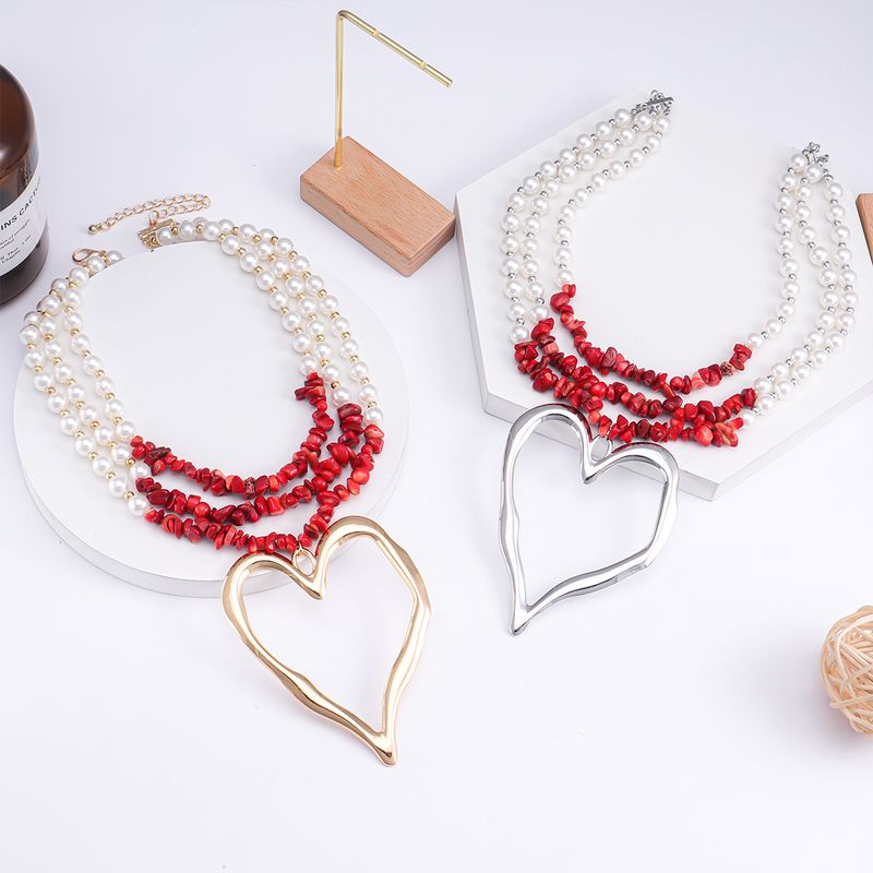 Elegant Herzform Imitationsperle Perlen Vergoldet Versilbert Frau Halskette Mit Anhänger