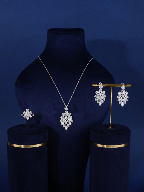 Elegant Glam Lady Geometric Copper White Gold Plated Zircon Rings Earrings Necklace In Bulk