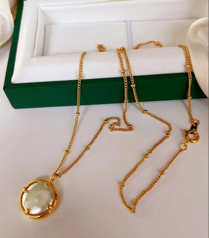Ig-stil Einfacher Stil Runden Sterling Silber Überzug Inlay Perlen Des Barock 18 Karat Vergoldet Halskette Mit Anhänger