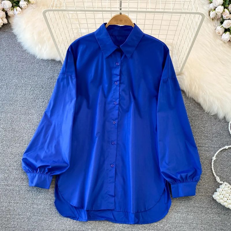 Women's Blouse Long Sleeve Blouses Slit Simple Style Solid Color