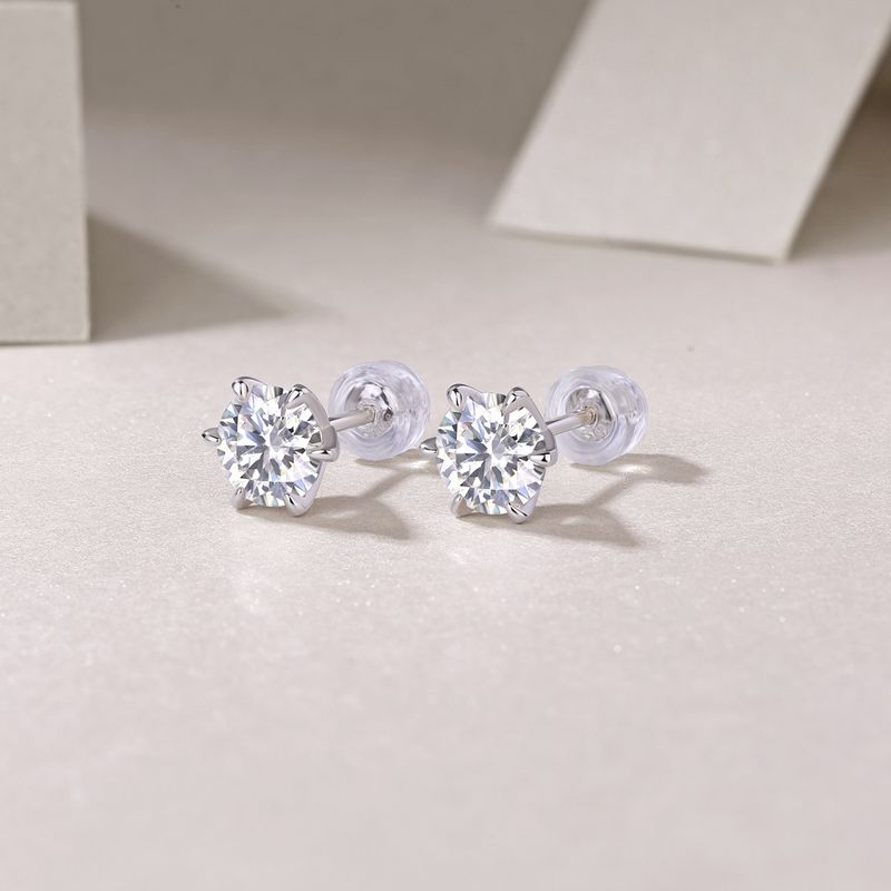 1 Pair Simple Style Geometric Solid Color Gra Plating Inlay Sterling Silver Moissanite Ear Studs