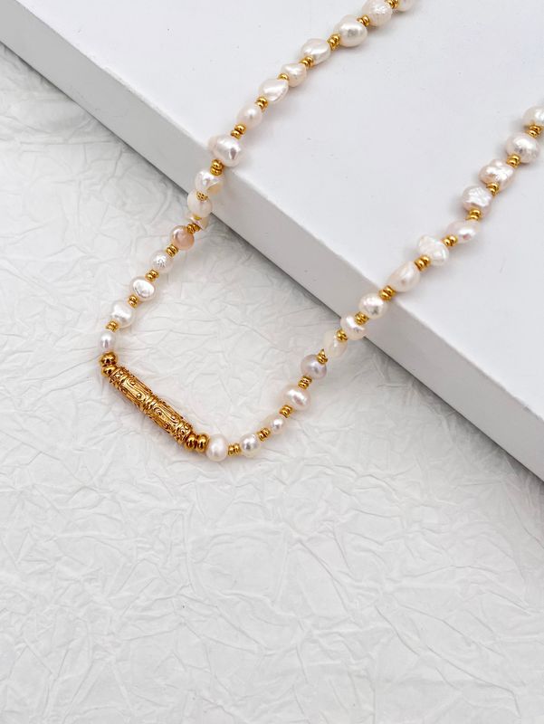 Edelstahl 304 Süßwasserperle 14 Karat Vergoldet Elegant Einfacher Stil Perlen Überzug Runden Halskette