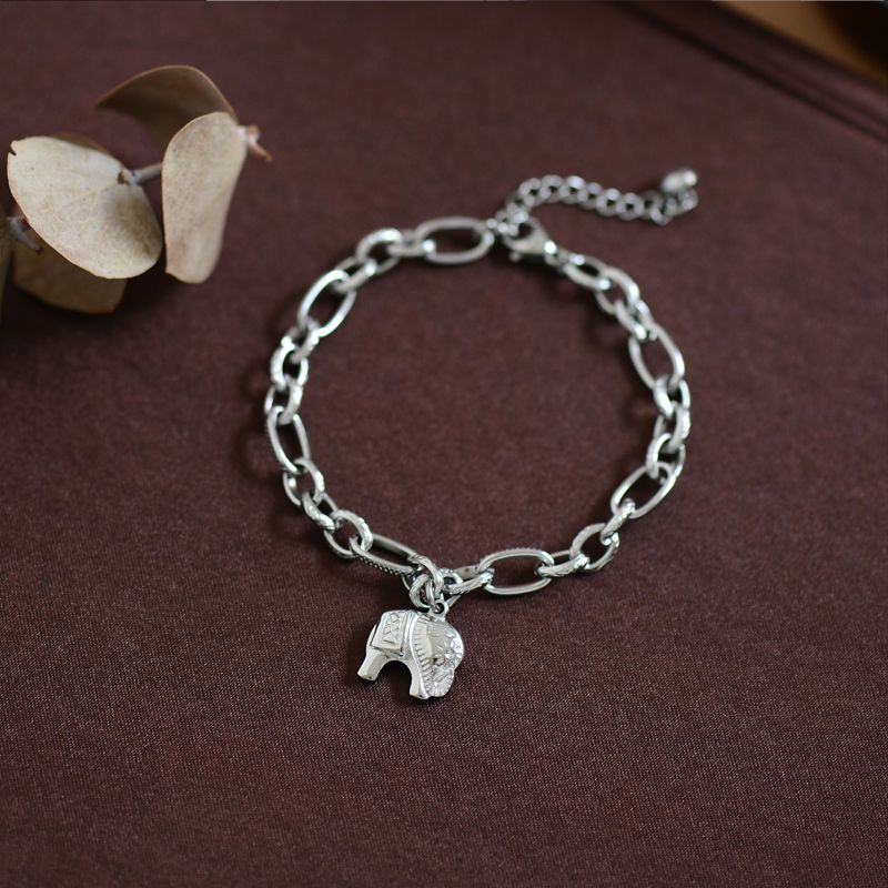 Retro Animal Elephant 304 Stainless Steel Silver Plated None Bracelets In Bulk