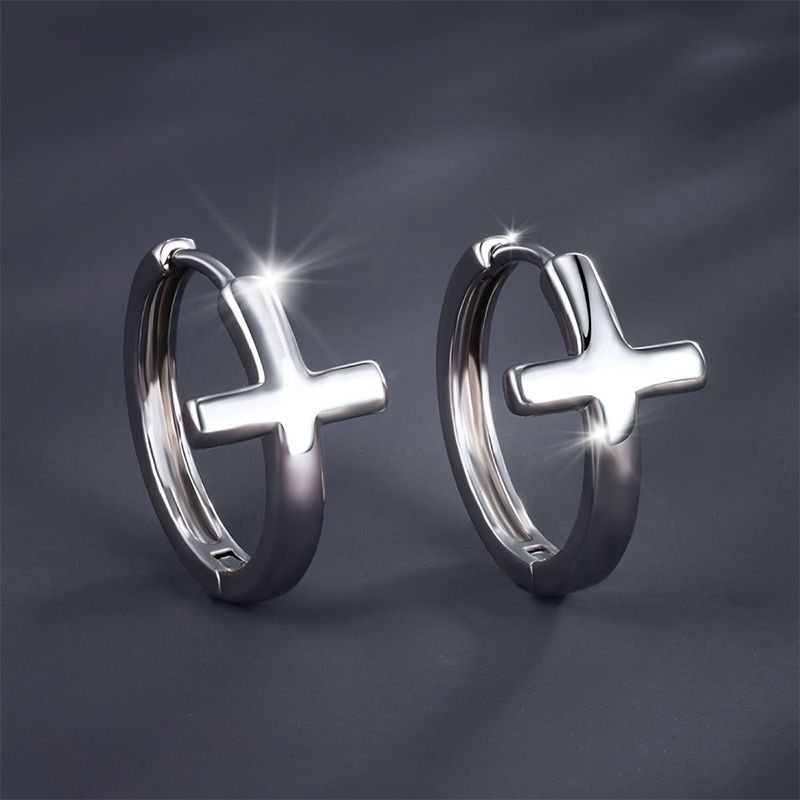 1 Pair Xuping Simple Style Cross Plating Alloy White Gold Plated Earrings