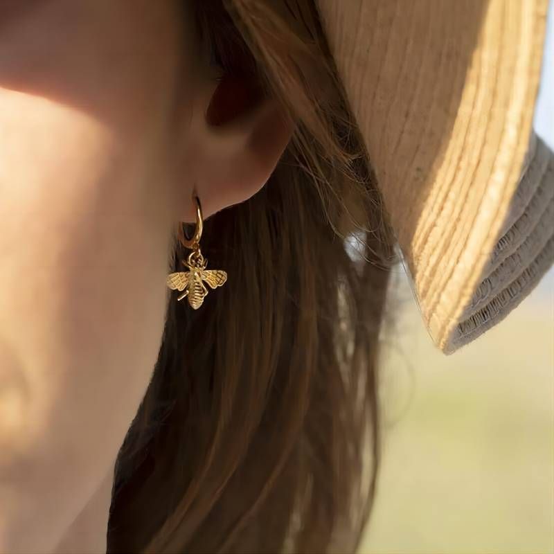 1 Pair Vintage Style Sun Bee Butterfly Polishing Plating 304 Stainless Steel Drop Earrings