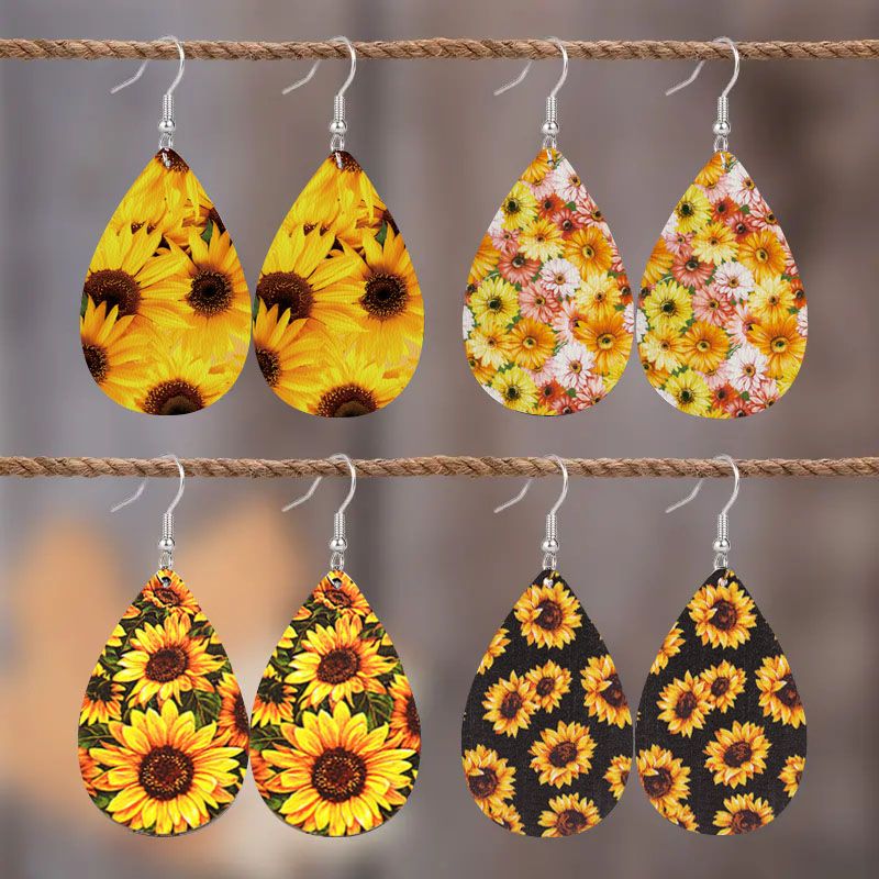 1 Pair Sweet Pastoral Sunflower Pu Leather Ear Hook