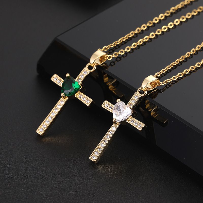Simple Style Cross Heart Shape Copper Women's Pendant Necklace