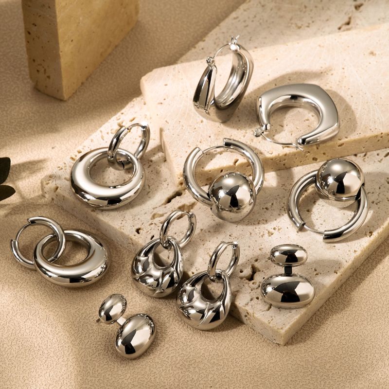 1 Pair Simple Style Double Ring Round Rhombus Plating Stainless Steel 18k Gold Plated Hoop Earrings