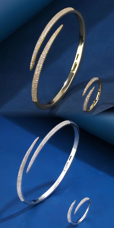 Elegant Dame Geometrisch Kupfer Inlay Zirkon Weißgold Plattiert Ringe Armbänder