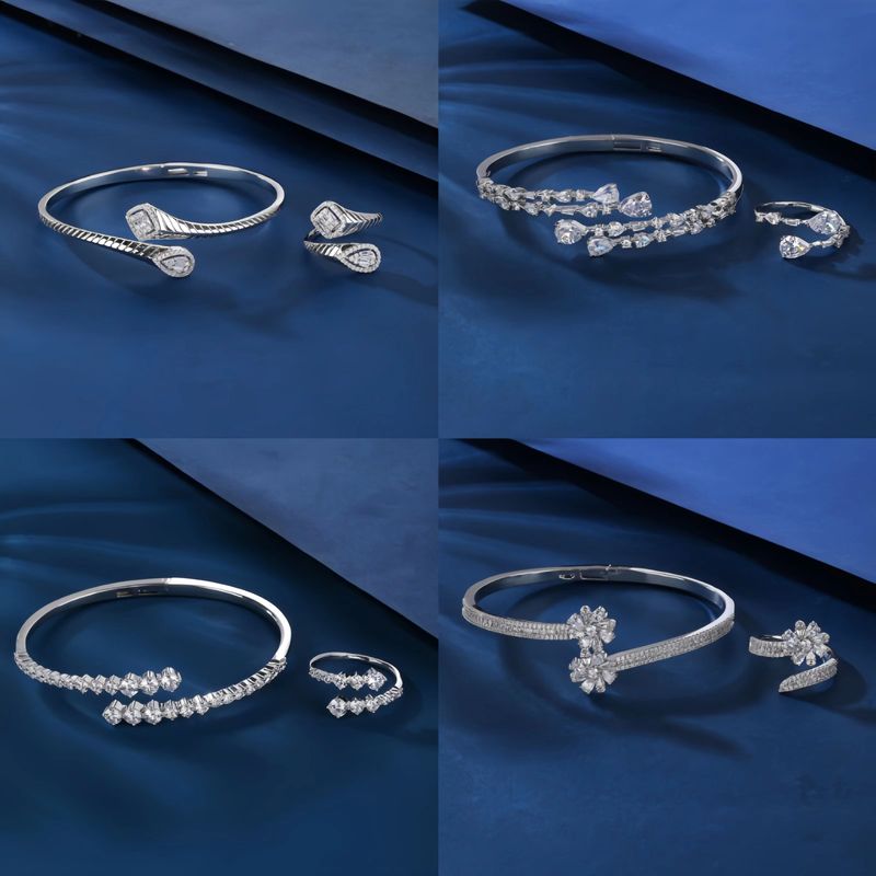 Simple Style Commute Solid Color Copper White Gold Plated Gold Plated Zircon Rings Bracelets In Bulk