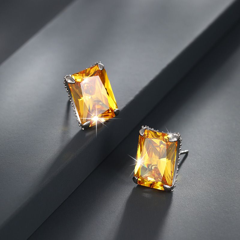 1 Pair Xuping Simple Style Square Plating Inlay Alloy Zircon White Gold Plated Ear Studs