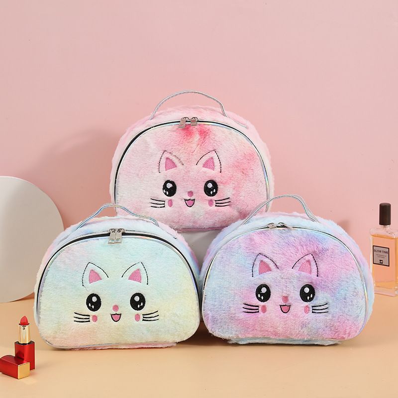 Cute Animal Heart Shape Plush Flannel Square Makeup Bags