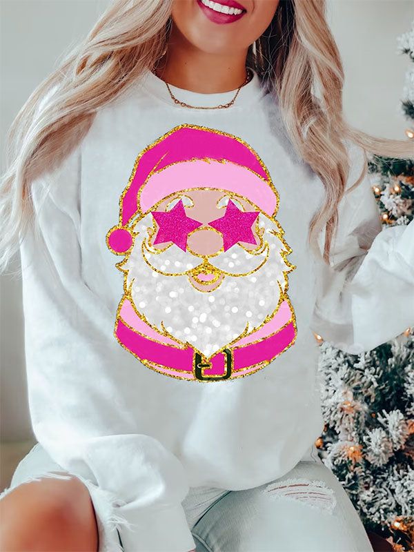 Sudaderas Con Capucha Para Mujer Manga Larga Lentejuelas Impresión Navidad Papá Noel