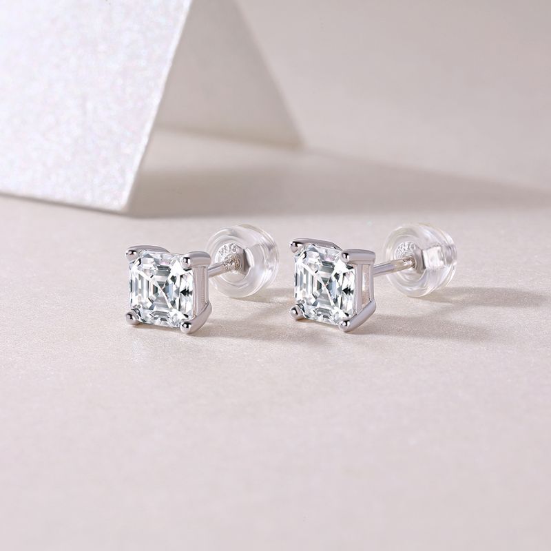 Style Simple Style Classique Couleur Unie Argent Sterling Incruster Moissanite Boucles D'oreilles