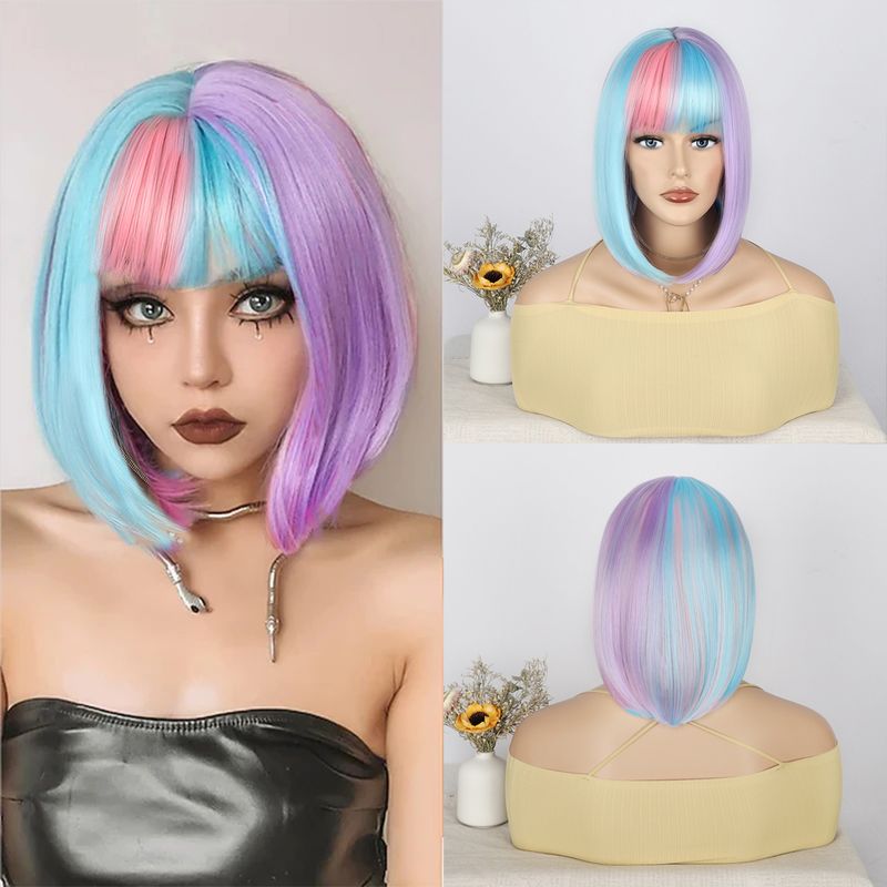 Women's Elegant Japanese Style Holiday Weekend Chemical Fiber High Temperature Wire Bangs Short Straight Hair Wig Net