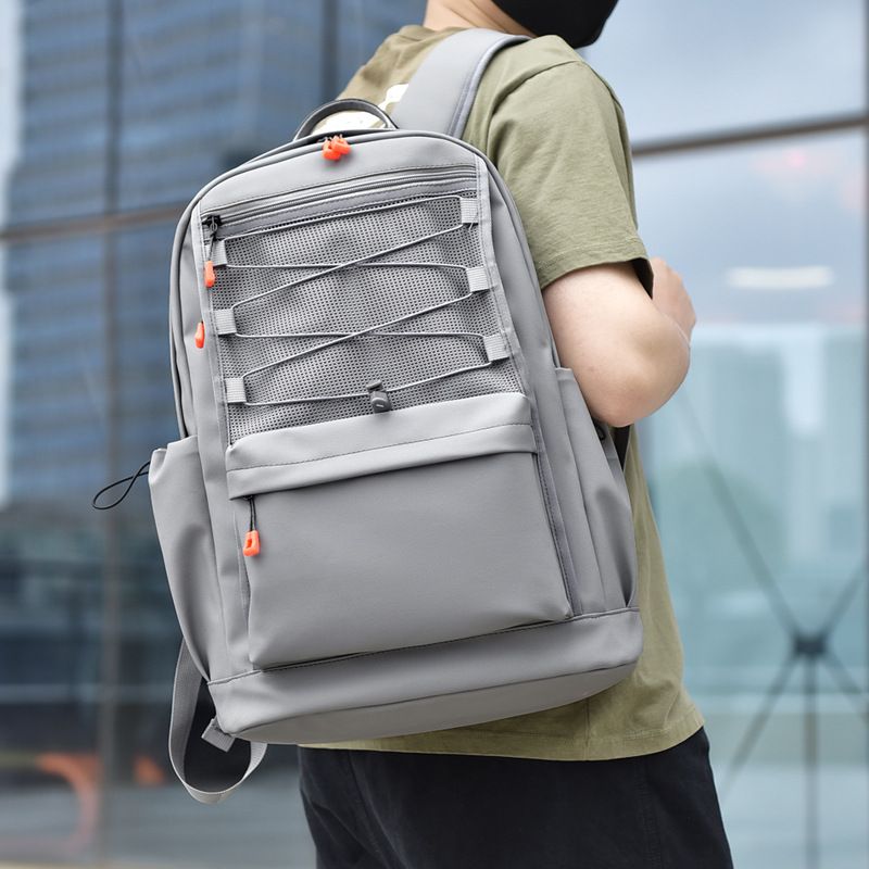Unisex Solid Color Oxford Cloth Zipper Functional Backpack School Backpack