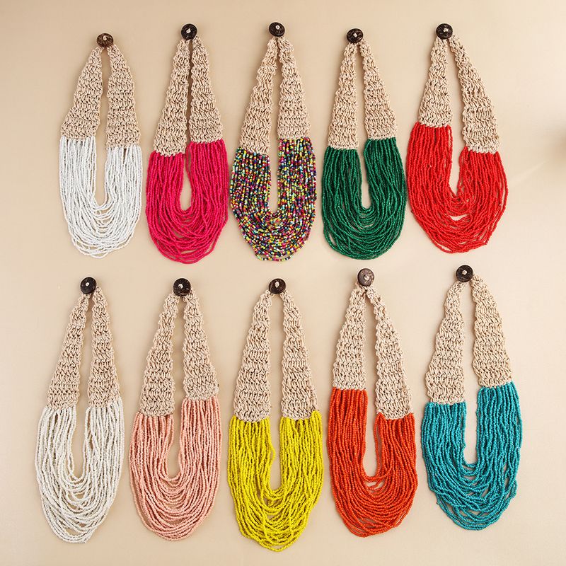Ethnic Style U Shape Glass Knitting Women's Necklace