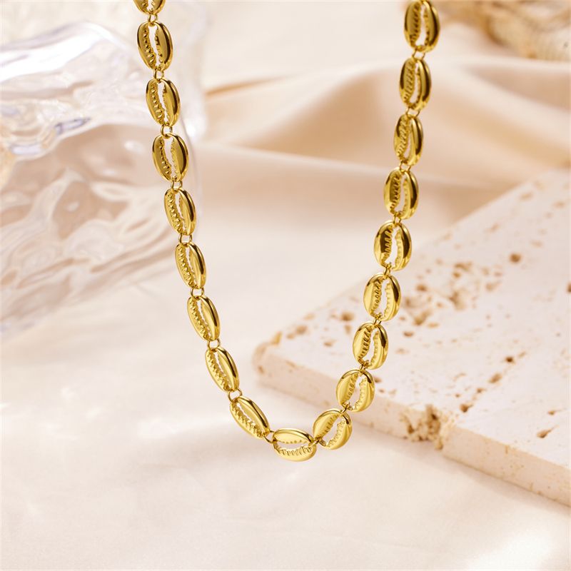 Wholesale Vintage Style Shell Stainless Steel Beaded Plating 18k Gold Plated Necklace