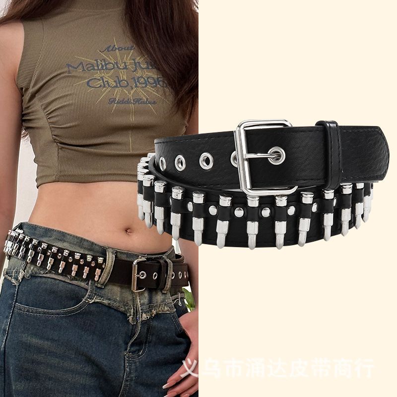 Punk Streetwear Color Block Pu Leather Alloy Patchwork Women's Leather Belts