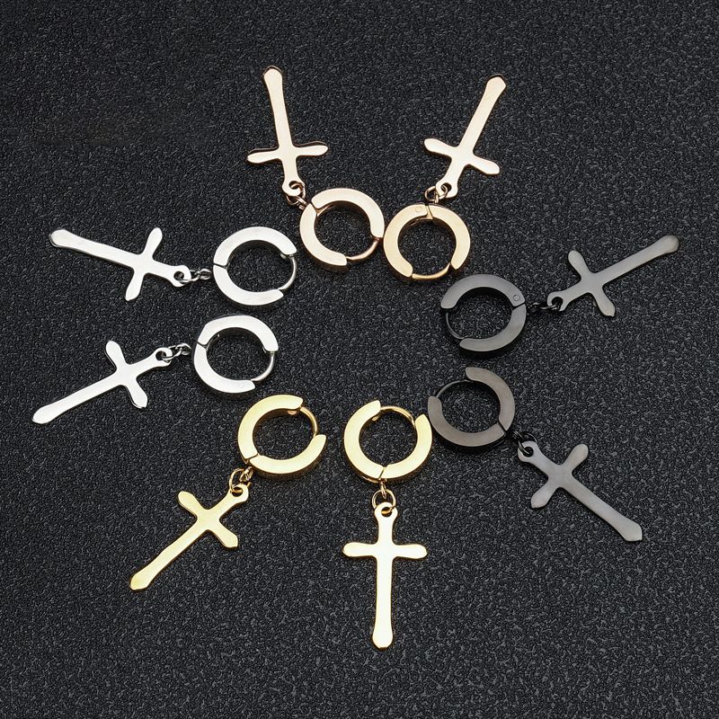 1 Paar Einfacher Stil Kreuzen Überzug Titan Stahl Tropfenohrringe