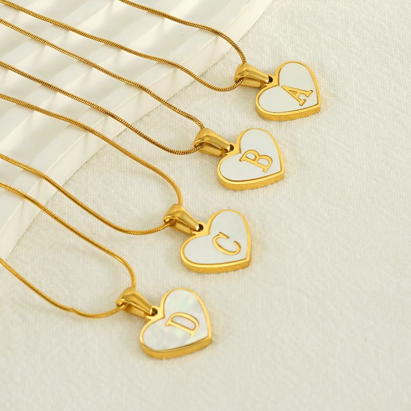 304 Stainless Steel 18K Gold Plated Cute Polishing Plating Inlay Heart Shape Shell Pendant Necklace